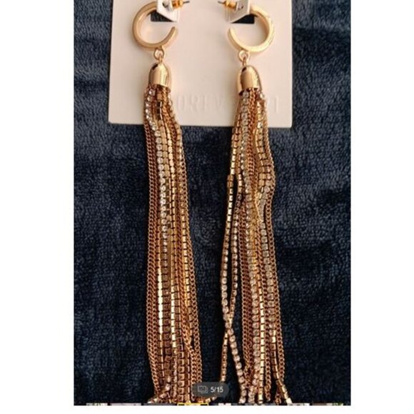 NWT  Forever 21 Gold Tone Tassel 6" Long Dangle Earrings - Picture 1 of 4